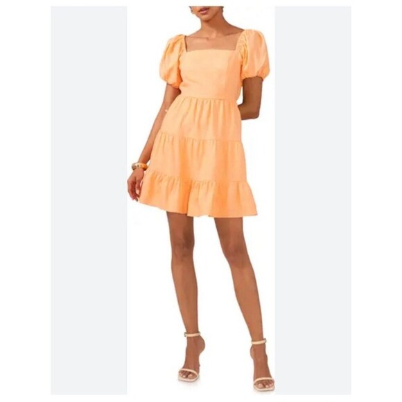 1. STATE Tiered Linen Blend Mini Dress Sz 2X plus Tangerine Cottagecore Smocked - Picture 1 of 10